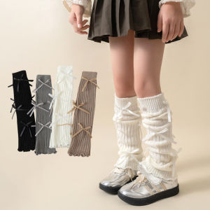 1Piece Bow Girls Leg Warmer Elegant Childrens Long Stocking Knitted Fashion Foot Cover Socks Crochet Loose Leg Warmer 3-12Years