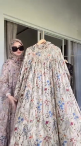 K-FASHION Gamis Wanita Muslim Set Hijab Terbaru Premium Motif Bunga Lengan Panjang Busui Frendly Model Baru Kekinian Puspa