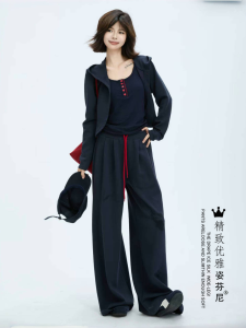 Fashionable Casual Outfit Womens Loose Hoodie Jacket Wide Leg Pants Two Piece Set Autumn New Style Korean Version Small Size