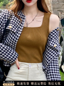 Womens Knitted Vest Wide Shoulder Strap Sleeveless Top Inner Wear Pure Color Base Layer Tank Top for Spring Autumn