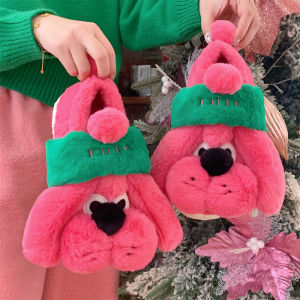 Thin Strip Rose Red Dog Full Heel Wrap Fluffy Shoes Bedroom Warm Non-Slip Womens Winter Fun Cotton Slippers