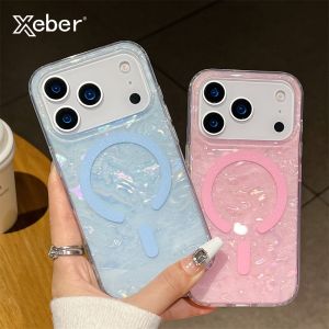 Glitter Shell Texture Magnetic Soft PC Case For Magsafe For iPhone 17 16 15 14 13 12 Pro Max Plus Wireless Charging Back Cover