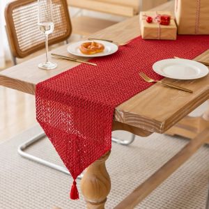 Christmas New Year Festive Atmosphere Table Flag Dining Table Decoration Tea Table TV Cabinet Long Red Tablecloth