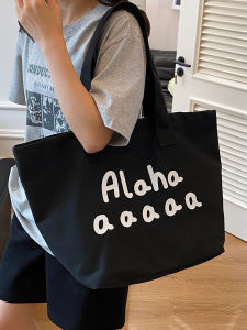Casual Canvas Tote Bag Womens Fashionable Letter College Style Shopping Bag Large Capacity Leisure Handbag Pure E-commerce