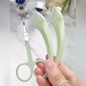 2PCS Moon-Shaped Eyebrow Trimmer Set | Stainless Steel Curved Razors for Precise Hair Removal | Suitable for Men & Women | Green