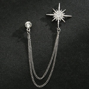 Gold/Silver Mens Fashion Jewelry Chain Tassel Star Coat Suit Simple Corsage Collar Snowflake Brooch