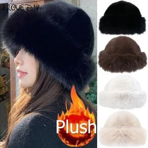 หมวกทรงถังปุยหมวกชาวมองโกลผู้หญิงฤดูหนาวขนปุยหมวกชาวประมงหนาฝาครอบป้องกันหูหมวกปานามาให้ความอบอุ่นกันลมสำหรับเด็กผู้หญิง
