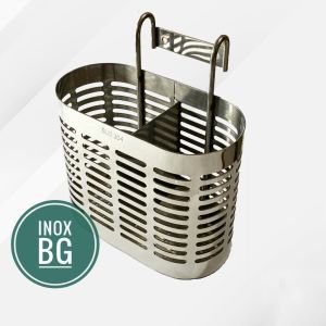 [Inox304] Ống đựng đũa thìa muỗng... 2 ngăn bầu dục chất liệu inox304 cao cấp