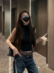 Gentle Same Style Black Half Turtleneck T-shirt Women Design Sense Niche Slim fit Gyaru Inner wear Sleeveless Outer Wear Top