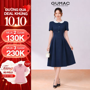 [MUA 2 GIẢM 130K] Đầm Chữ A Nữ GUMAC Váy Công Sở Xòe Phối Cổ Bâu Sen Tiểu Thư Có Túi Vải Cotton LDE0821