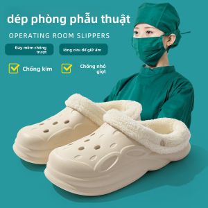 MONLEYTA | Dép bông phòng mổ mùa đông 2024 mới cho nam và nữ trong nhà chống trượt ấm áp có lông cừu giày y tá giày đế EVA đơn giản