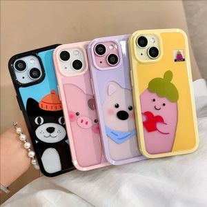 Transparent Durable Green TPU Phone Case for iPhone 16/15/14/13/12/11 pro Cute Animal Design Couple Anti-Fall Protection