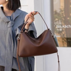 Túi Đeo Chéo Da Thật Thiết Kế Sang Trọng Dành Cho Nữ Túi Xách Màu Đen Trắng Nâu Chất Lượng Cao Có Túi Khóa Kéo Bên Trong