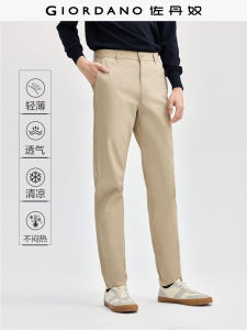 Giordano Mens Casual Pants mid Waist Straight Leg Length Cotton Blend Elastic Thin Khaki Casual Trousers for Youth Daily Wear