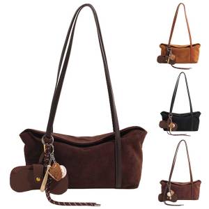 Quest Fashion Women Suede Shoulder Bag with Inner Pocket Flap Underarm Bag Large Capacity Solid Clutch Purse for Work Travel