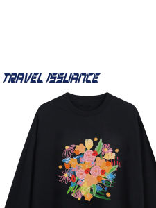 Áo Thun Cotton Dài Tay Dáng Rộng in Họa Tiết Hoa Cổ Tròn Thời Trang Thường Ngày Mùa Thu Thoáng Khí Thoải Mái Cho Nam Và Nữ