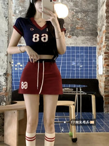 Sporty Printed Short Sleeve Top And Casual Half Skirt Two Piece Set for Women Summer Sweet Cool American Style Design Sensation