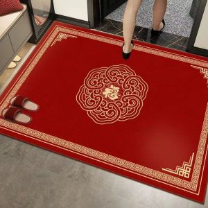 Red Chinese Style Door Mat for Entrance Dirt-resistant and Dust Removal