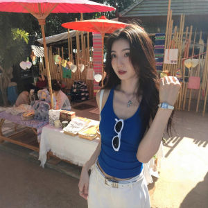 Áo Ba Lỗ Không Dây Màu Trắng Có Đệm Ngực Cho Nữ Mùa Hè Mới Ôm Vừa Vặn Ngắn Kiểu Chữ Y Áo Ba Lỗ Cổ Chữ V Thường Ngày