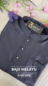 Brand Sempurna Baju Melayu Warna Dark Grey Slim Fit Cotton Sedondon Baju Raya ( C004BM ) BMC