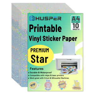 10 Sheets A4 Size Printable Star Vinyl Sticker Paper for Inkjet Printer Dries Quickly Vivid Colors 8.3"x11.7" Tear Resistant