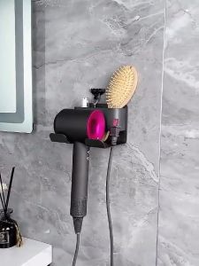 Punch-free Hair Dryer Bracket Bathroom Hair Blower Hanging Rack Wall Mounted Storage Holder Stand