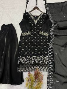 [PRE-ORDER] NEW ARRIVALS EMBROIDERED BLACK BOLLYWOOD PALAZO SUIT SIZE M TO 2XL ( DELIVERY 10 WORKING DAYS) ETA: 2026-12-30 | BLACK BOLLYWOOD WEDDING SUIT | INDIAN PUNJABI SALWAR KAMEEZ PARTY WEAR M-2XL | GRAND BLACK EMBROIDERED PUNJABI SUIT