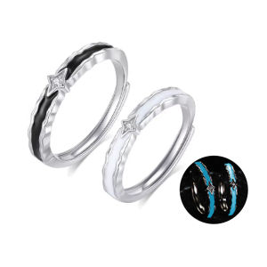 CTS S925 Silver Luminous Enamel Black White Star Couples Rings Adjustable CHOW TAI SENG 周大生 S1CC0037M S1CC0037 