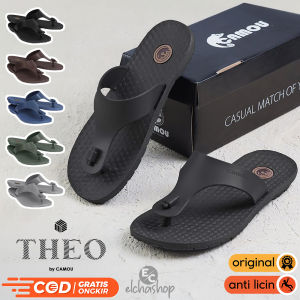 Sandal Pria Dewasa Distro Keren CAMOU THEO SERIES: Sendal Jepit Cowok Casual Kekinian Model Terbaru Untuk Santai Sehari-Hari Gaya Kasual Elegan Bahan Full Karet Berkualitas Import Tidak Licin Kuat Tebal Lentur Ringan Anti Air Nyaman Dipakai