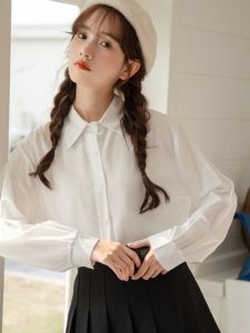 New Arrival JK Uniform White Shirt Womens Long Sleeve Autumn and Winter College Style Knitting Vest Bandage Dress Shirt Commuters All-Matching Tops