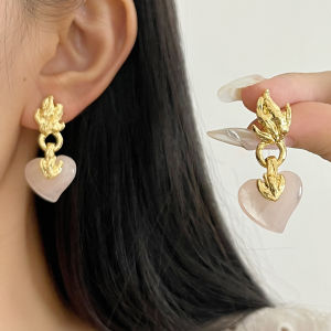 French Vintage Small Audience Design Resin Love Drop Earrings Unique Luxurious Women Fashion Flame Heart Shaped Ear Hoops