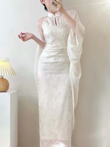 New Chinese Style Long Neck Hanging Dress Womens National Style Reformed Cheongsam Skirt Sleeveless Summer New Arrival