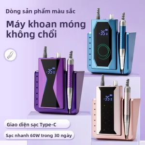 Máy Khoan Móng Không Chổi Than 85W Dụng Cụ Làm Móng Cầm Tay Với Tốc Độ 40000 Vòng/phút Và Tay Cầm Sạc Type-C Màu Tím/xanh Dương/hồng