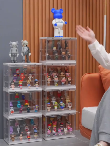 Sound Control Lighting Toy Storage Box Pop Mart Storage Rack Transparent Dust-proof Doll Model Display Box Magnetic Absorption Cabinet