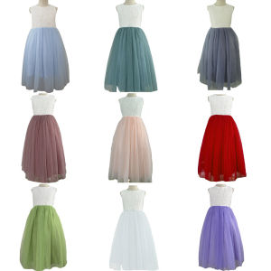 New 2024 Girls Sleeveless Midi Dress Special Occasion Cross-Border Childrens Clothing Polyester Blend Fabric Lantern Skirt
