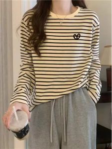 Striped Womens Cotton Long Sleeve Loose Underwear 2026 New Fashion Tops