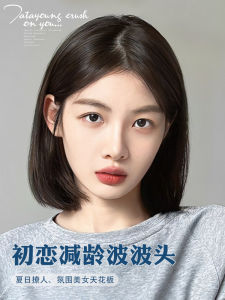 Womens Short Hair Full Head Cover Wig Sweet Cute Style Side Bangs Fake Human Hair Wig Simulation One-Size-Fits-All Design