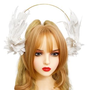 Angel Wing Lolita Feathers Black White Embroidery Hairband Headband Styling Accessories Photography Fashion Show Virgin Halo