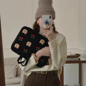 Dung tích lớn Gấu Anh Đào nhung kẻ phong cách Hàn Quốc Túi đựng máy tính xách tay túi bên trong chống sốc thích hợp cho 13.3 14.1 15.6 inch