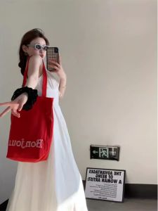 K-style Ins Style Letter Canvas Bag 2024: New Arrival Minimalist Color Printed Shoulder Bag Large Capacity Totes