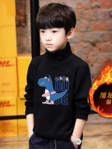 เสื้อยืดคอกลมแขนยาวสำหรับเด็กชาย ฤดูใบไม้ผลิและฤดูใบไม้ร่วง เสื้อชั้นในเด็กผ้าขนแกะเดนมาร์ก ปกตั้ง สวมใส่สบาย เสื้อผ้าเด็ก