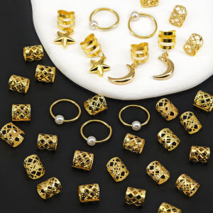 34pcs Large Set New Star Moon Combo Hair Rings for Dreadlocks & Braids Cosplay Hair Accessories & Festival Dreadlocks Jewelry