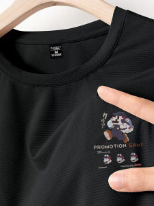 Ice Silk Mens Short Sleeve T-Shirt Loose Fit Quick Dry Summer Fashion Brand Printed round Neck Cotton Polyester Blend Tee