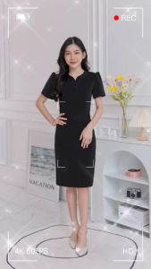 เดรสสีดำ แต่งคอปก สวยเรียบร้อย ซิปหลัง