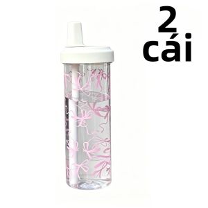 Bình Nước In Hình Nơ Hồng 750ml Dung Tích Lớn Có Nắp Và Ống Hút Kiểu Dáng Dễ Thương Dành Cho Người Lớn Tiện Mang Theo