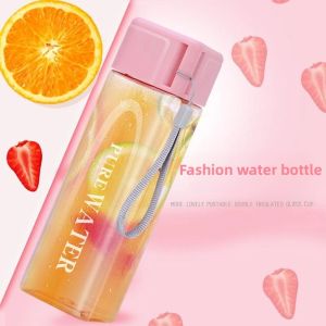 500ml Simple Square Water Bottle Personalized Portable Creative Portable Cup Leak Proof Heat-resistant Plastic Sport Bottle