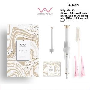 Máy Làm Xoăn Tóc Cầm Tay Chuyên Nghiệp Vivid&Vogue 32mm 13mm Điện Áp Kép Xoay Được Màu Trắng Tím 2 Màu Thay Thế Chuẩn US