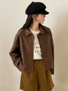 Áo Khoác Da Xe Máy Cổ Điển Mỹ Cỡ Nhỏ Thời Trang Thu Đông 2025 Áo Khoác Da PU Ngắn Thường Ngày Có Nút Cài Dài Tay