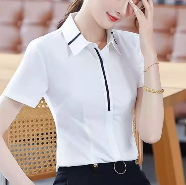 White Shirt Women's Short-Sleeved Korean Style Women's Business Work Clothes  Summer New Large Size Work ClothesVCollar Shirt Slim Fit Slimming