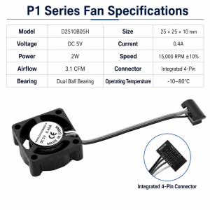 2510 Fan For Bambu Lab X1/P1 A1 Hotend Cooling Fan With Cable Rapid Cooling Fan For Bambu X1C P1S P1P A1 A1 Mini 3D Printer FAN